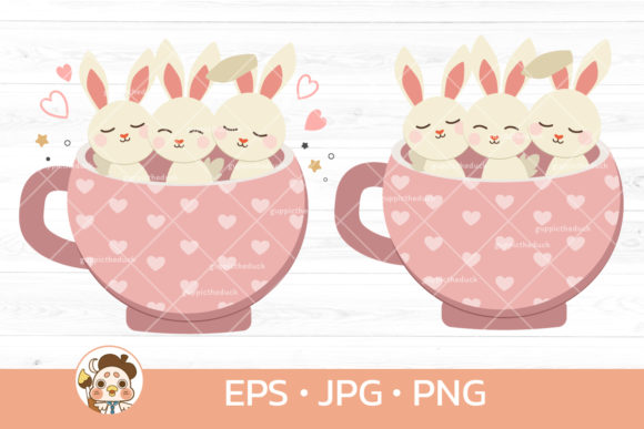 Download Cute White Rabbit and Friends in Big Cup - White rabbit Collection