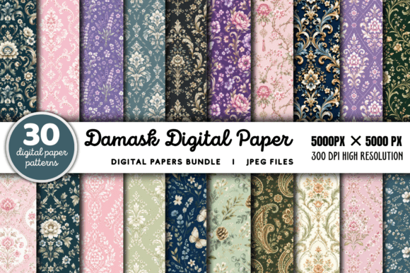 Download Damask Digital Paper Backgrounds Bundle - Damask Collection
