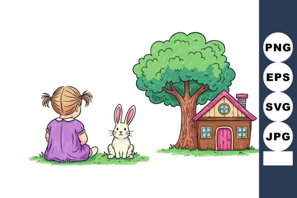 Download Girl Sitting on Grass with White Rabbit - White rabbit Collection
