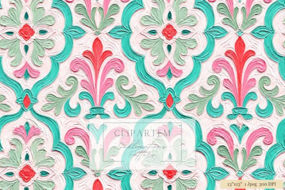 Download Teal Pink Damask Impasto Pattern - Damask Collection