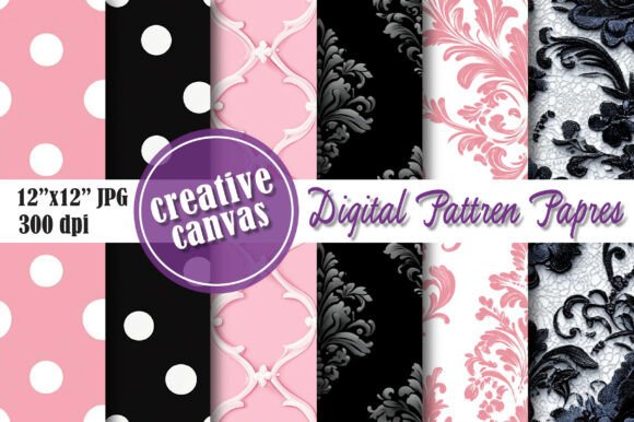 Download Pink Black Damask Digital Paper Bundle - Damask Collection