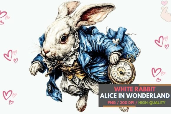 Download Vintage White Rabbit Pocket Watch Art - White rabbit Collection